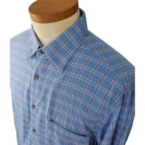 Ermenegildo Zegna Collared Shirt Mens XL Blue White Check Cotton Pocket Business